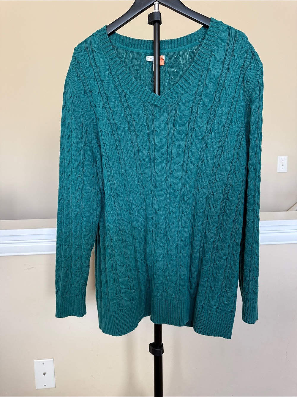 Chaps Woen's Teal Cable-Knit V-Neck Sweater